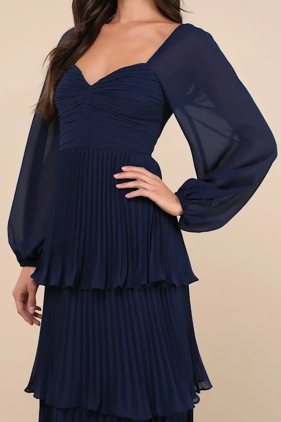 Impactful Elegance Navy Blue Tiered Balloon Sleeve Maxi Dress sold by Lulus product image thumbnail 4