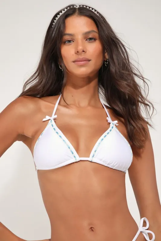 Love Me White Lace Bow Triangle Bikini Top sold by Lulus