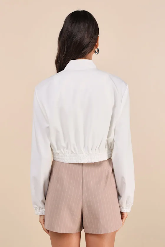 Cultivated Coolness White Twill Cropped Bomber Jacket sold by Lulus product image thumbnail 3