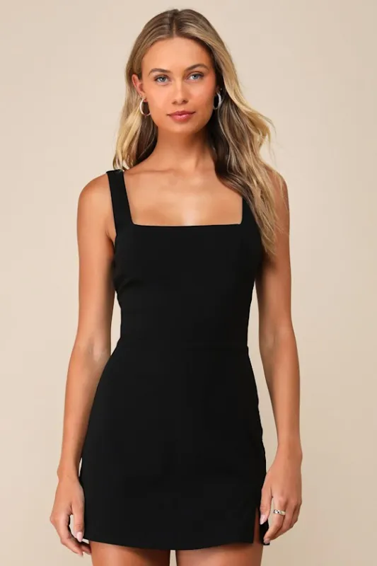 Admiring Cutie Black Square Neck Cutout Twist-Back Skort Romper sold by Lulus