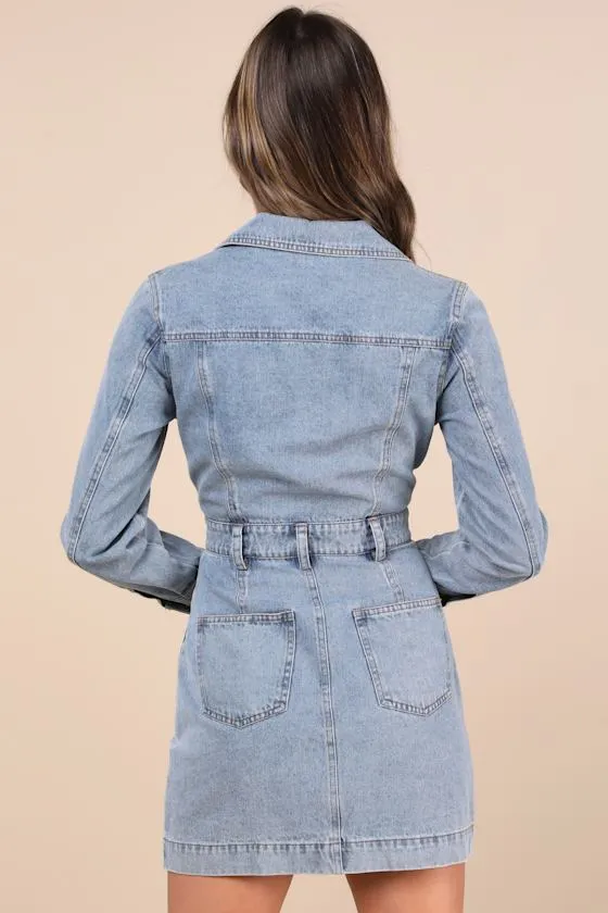 Notoriously Cool Light Wash Long Sleeve Denim Mini Dress sold by Lulus product image thumbnail 3