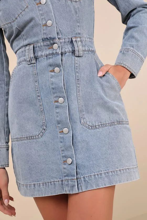 Notoriously Cool Light Wash Long Sleeve Denim Mini Dress sold by Lulus product image thumbnail 4