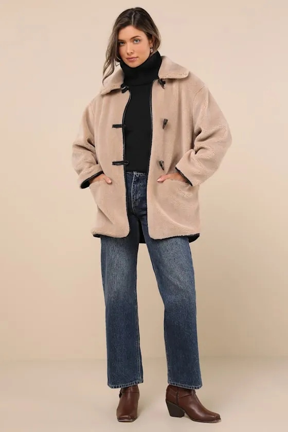 Coziest Forecast Beige Shearling Collared Toggle Coat sold by Lulus product image thumbnail 2