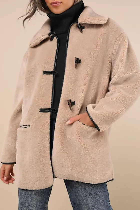 Coziest Forecast Beige Shearling Collared Toggle Coat sold by Lulus product image thumbnail 4