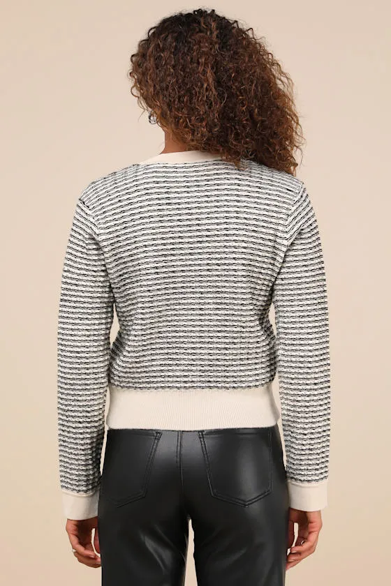 Ellory Cream and Black Striped Button-Front Cardigan Sweater sold by Lulus product image thumbnail 2