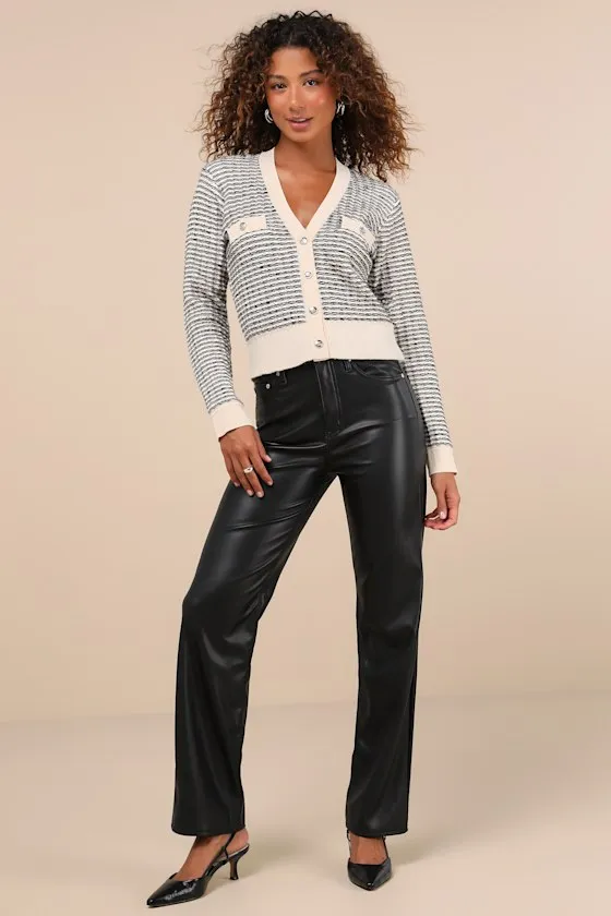 Ellory Cream and Black Striped Button-Front Cardigan Sweater sold by Lulus product image thumbnail 3