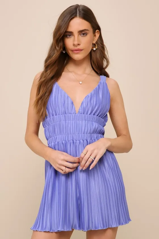 Upgraded Nights Periwinkle Plisse Sleeveless Romper sold by Lulus