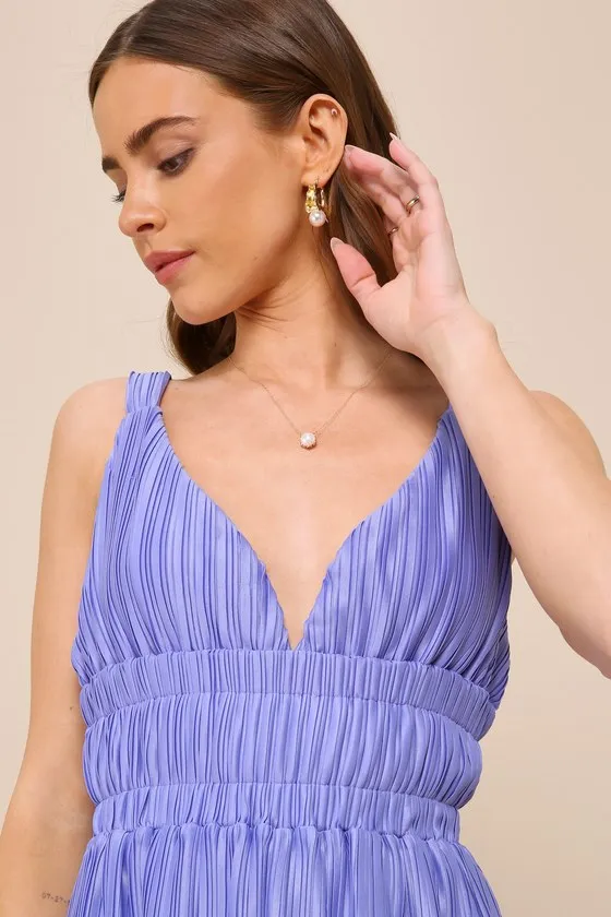 Upgraded Nights Periwinkle Plisse Sleeveless Romper sold by Lulus product image thumbnail 4