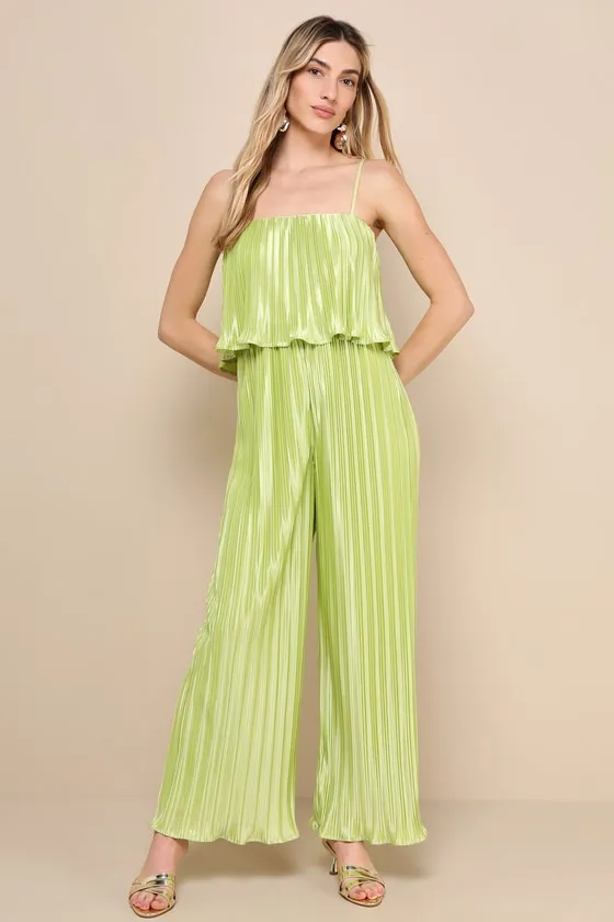 Fun Flirt Lime Green Satin Plisse Sleeveless Jumpsuit sold by Lulus product image thumbnail 3