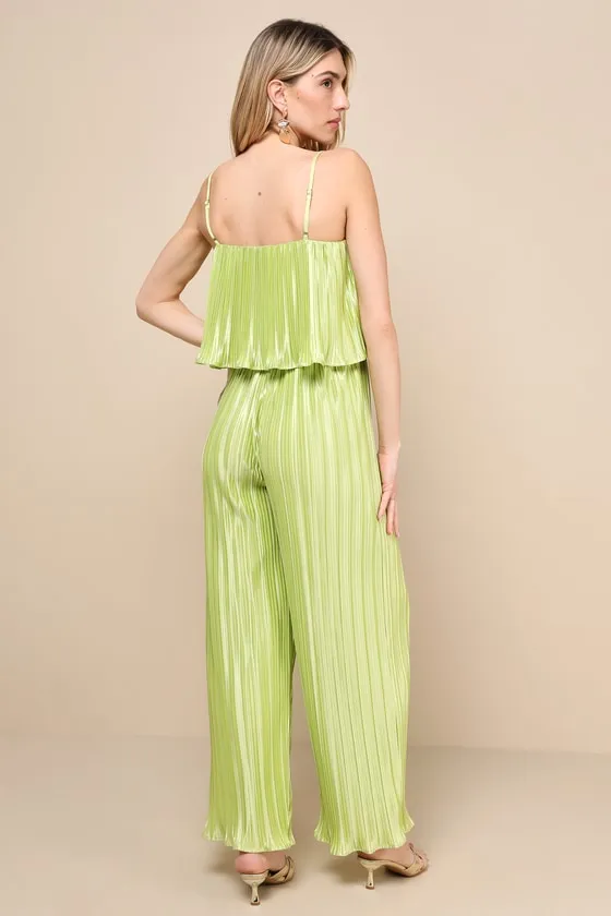 Fun Flirt Lime Green Satin Plisse Sleeveless Jumpsuit sold by Lulus product image thumbnail 4