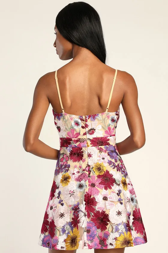 Garden Grandeur Beige Floral Embroidered A-Line Mini Dress sold by Lulus product image thumbnail 4
