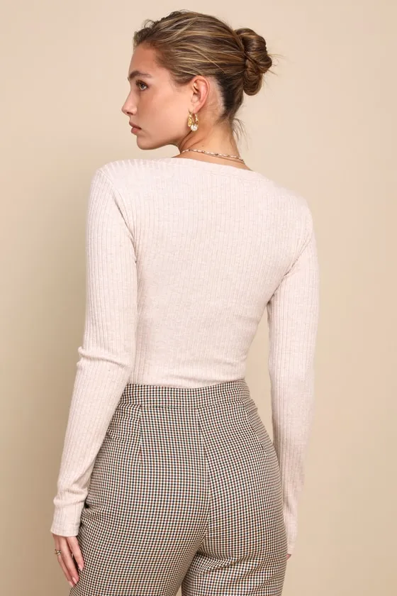 Easy-Going Attitude Heather Beige Ribbed Scoop Neck Bodysuit sold by Lulus product image thumbnail 2