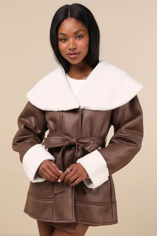 Paris Brown and White Oversized Shearling Jacket sold by Lulus