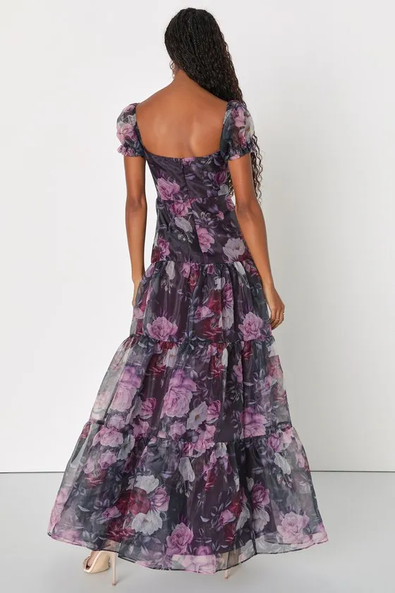 Delightful Expression Black Floral Organza Tiered Maxi Dress sold by Lulus product image thumbnail 2