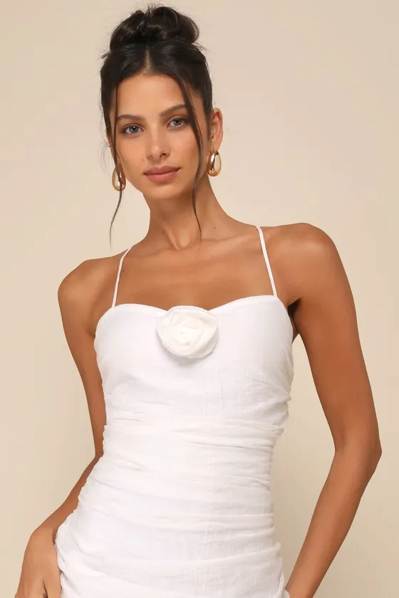 Dream Elegance White Ruched Rosette Drop Waist Maxi Dress sold by Lulus product image thumbnail 3