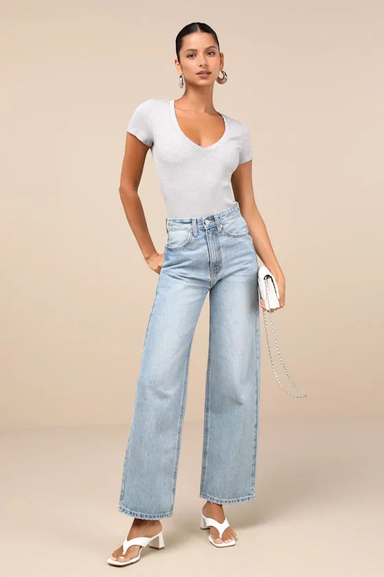 Versatile Pick Heather Grey Ribbed Knit Short Sleeve Bodysuit sold by Lulus product image thumbnail 2