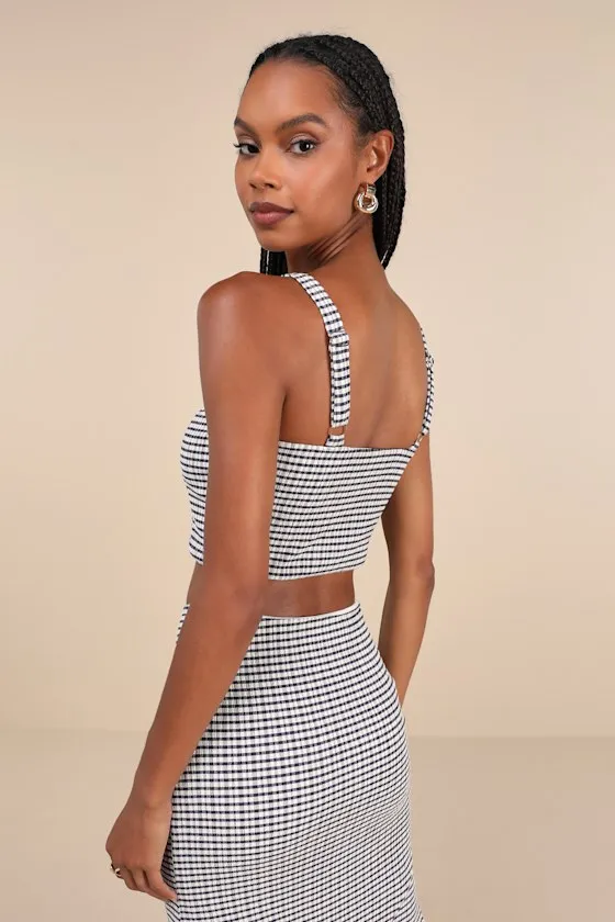 Classic Choice Navy Blue Gingham Square Neck Cropped Tank Top sold by Lulus product image thumbnail 2