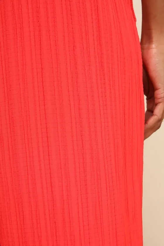 Coolest Allure Coral Red Textured High-Rise Wide-Leg Pants sold by Lulus product image thumbnail 4