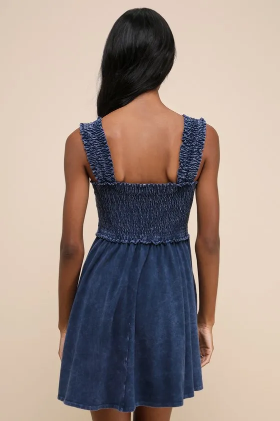 Effortlessly Lovely Washed Navy Blue Smocked Mini Dress sold by Lulus product image thumbnail 2