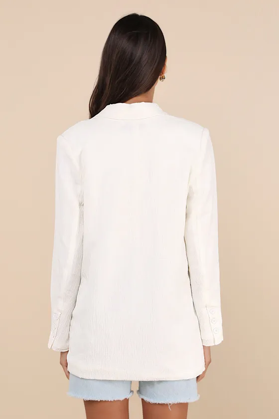 Poised Design White Linen Textured Double-Breasted Blazer sold by Lulus product image thumbnail 2