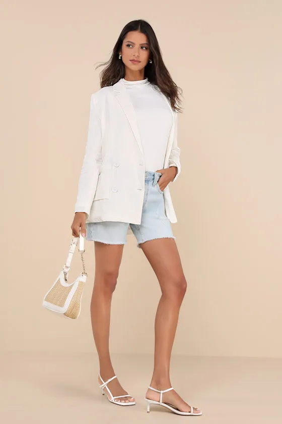 Poised Design White Linen Textured Double-Breasted Blazer sold by Lulus product image thumbnail 3