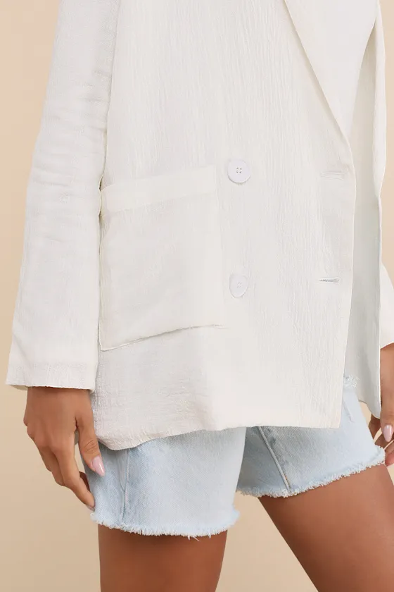 Poised Design White Linen Textured Double-Breasted Blazer sold by Lulus product image thumbnail 4