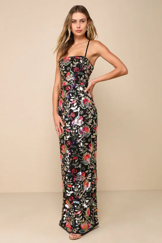 It's Glow Time Black Multi Sequin Lace-Up Mermaid Maxi Dress sold by Lulus product image thumbnail 3