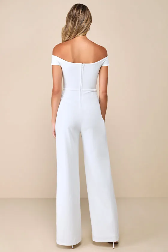 Stunning Existence White Off-the-Shoulder Knot-Front Jumpsuit sold by Lulus product image thumbnail 2