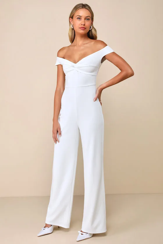 Stunning Existence White Off-the-Shoulder Knot-Front Jumpsuit sold by Lulus product image thumbnail 4