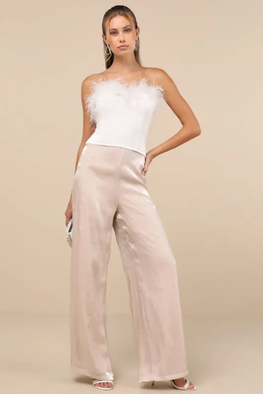 Memorable Style Champagne Satin Wide-Leg Pants sold by Lulus