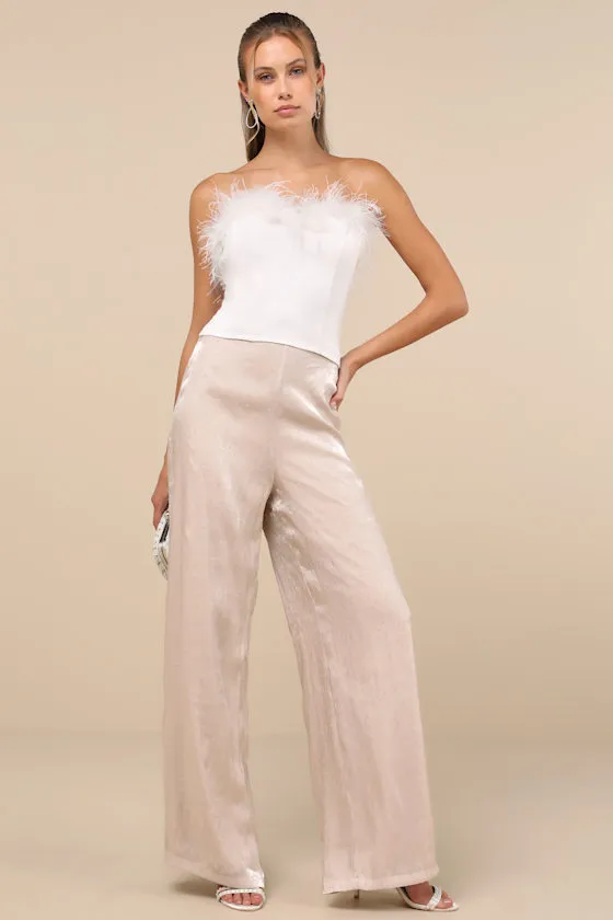 Memorable Style Champagne Satin Wide-Leg Pants sold by Lulus