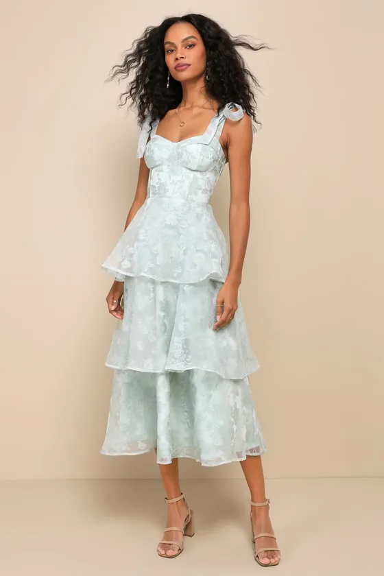 Glamorous Sweetie Sage Burnout Tie-Strap Bustier Midi Dress sold by Lulus product image thumbnail 3