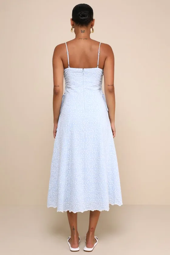 Adoring Pose Blue Embroidered Floral Lace-Up Midi Dress sold by Lulus product image thumbnail 4