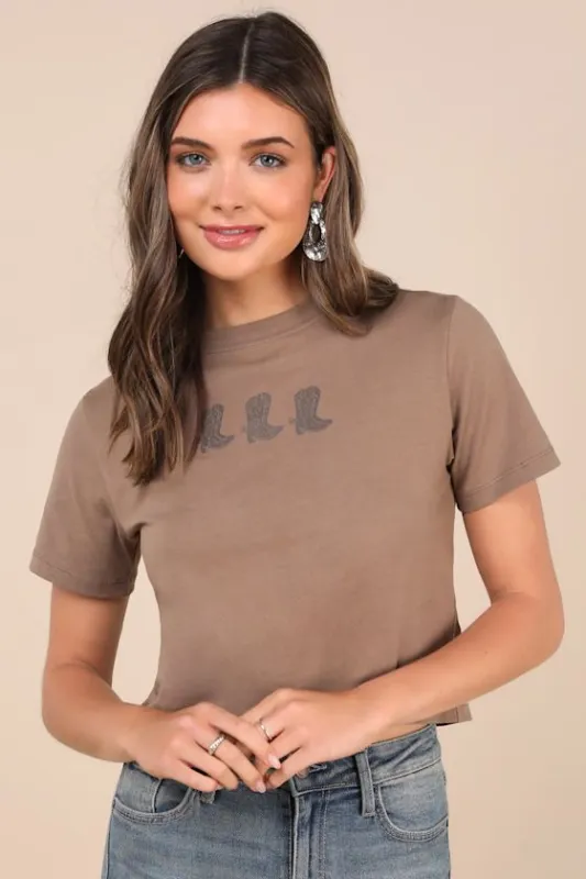 Wild Wild Style Light Brown Cowboy Boot Graphic Tee sold by Lulus