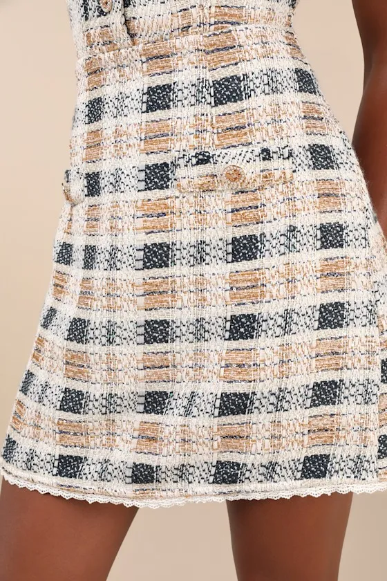 Uniquely Posh Beige Tweed Sequin Lurex Short Sleeve Mini Dress sold by Lulus product image thumbnail 3