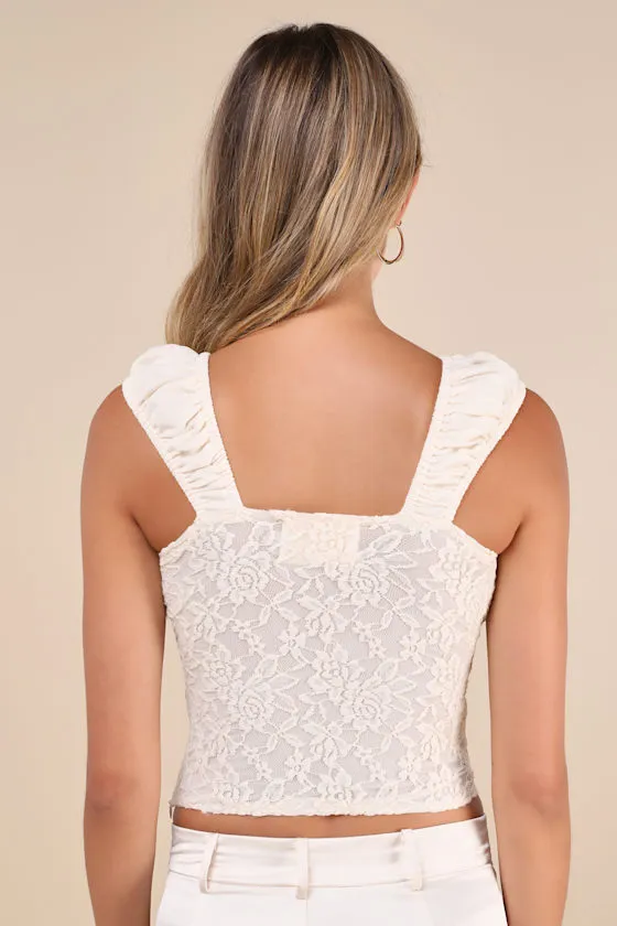 Rose Crush Ivory Rosette Satin Lace Sheer Back Tank Top sold by Lulus product image thumbnail 3