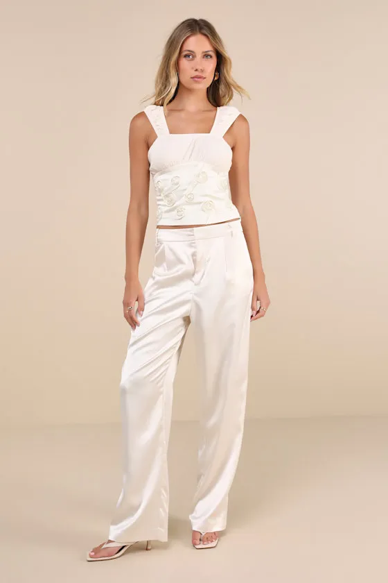 Rose Crush Ivory Rosette Satin Lace Sheer Back Tank Top sold by Lulus product image thumbnail 4