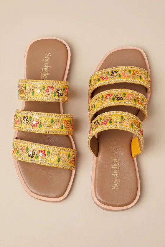 Empress Yellow Ribbon Embroidered Sequin Flat Slide Sandals sold by Lulus product image thumbnail 3
