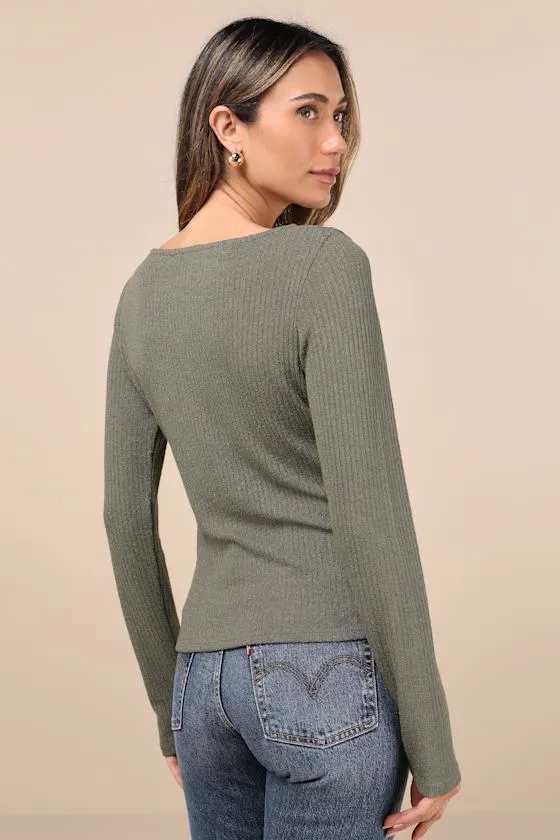 Novel Poise Olive Green Textured V-Neck Long Sleeve Top sold by Lulus product image thumbnail 2