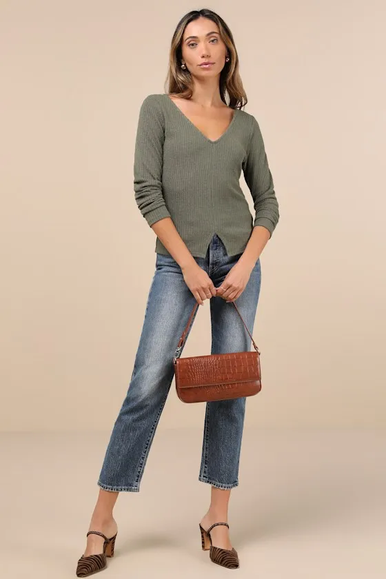Novel Poise Olive Green Textured V-Neck Long Sleeve Top sold by Lulus product image thumbnail 3