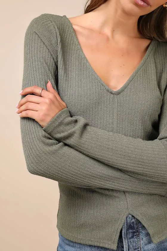 Novel Poise Olive Green Textured V-Neck Long Sleeve Top sold by Lulus product image thumbnail 4
