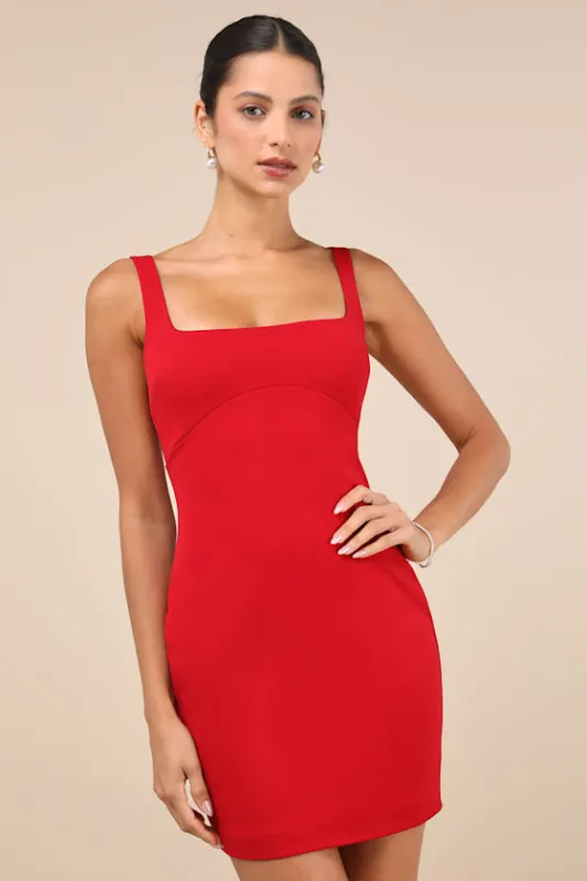 Amazing Poise Red Sleeveless Square-Neck Bodycon Mini Dress sold by Lulus
