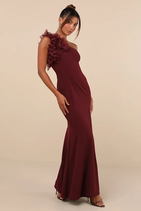 Stunning Significance Plum One-Shoulder 3D Ruffled Maxi Dress sold by Lulus product image thumbnail 3