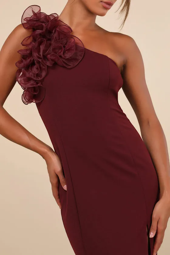 Stunning Significance Plum One-Shoulder 3D Ruffled Maxi Dress sold by Lulus product image thumbnail 4
