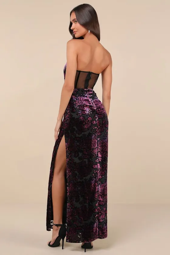 Breathtaking View Black Mesh Burnout Velvet Strapless Maxi Dress sold by Lulus product image thumbnail 2