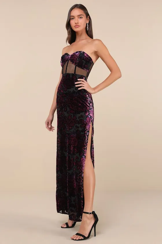 Breathtaking View Black Mesh Burnout Velvet Strapless Maxi Dress sold by Lulus product image thumbnail 3