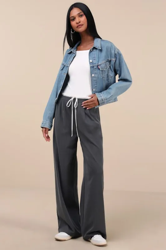 Chic Agency Grey and White Drawstring Trouser Pants sold by Lulus