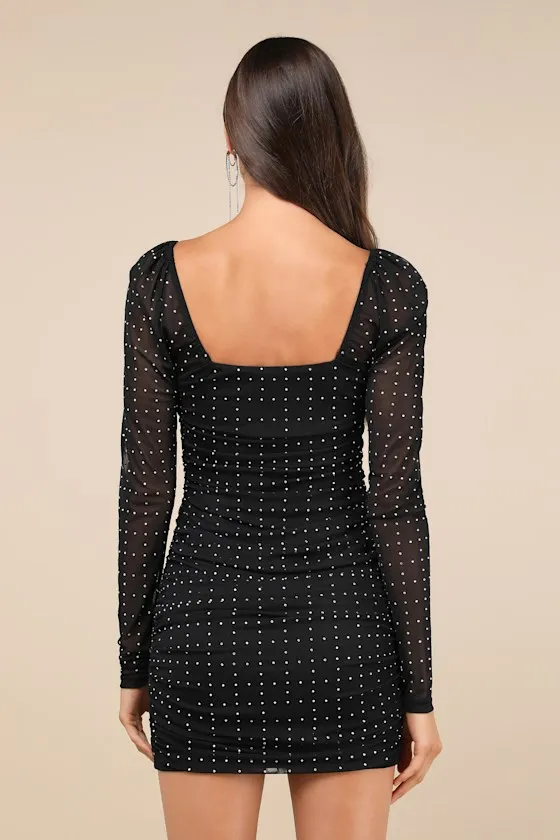 Compelling Radiance Black Mesh Rhinestone Long Sleeve Mini Dress sold by Lulus product image thumbnail 2