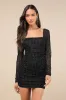 Compelling Radiance Black Mesh Rhinestone Long Sleeve Mini Dress sold by Lulus