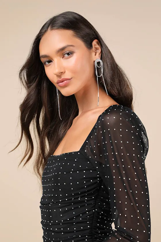 Compelling Radiance Black Mesh Rhinestone Long Sleeve Mini Dress sold by Lulus product image thumbnail 4